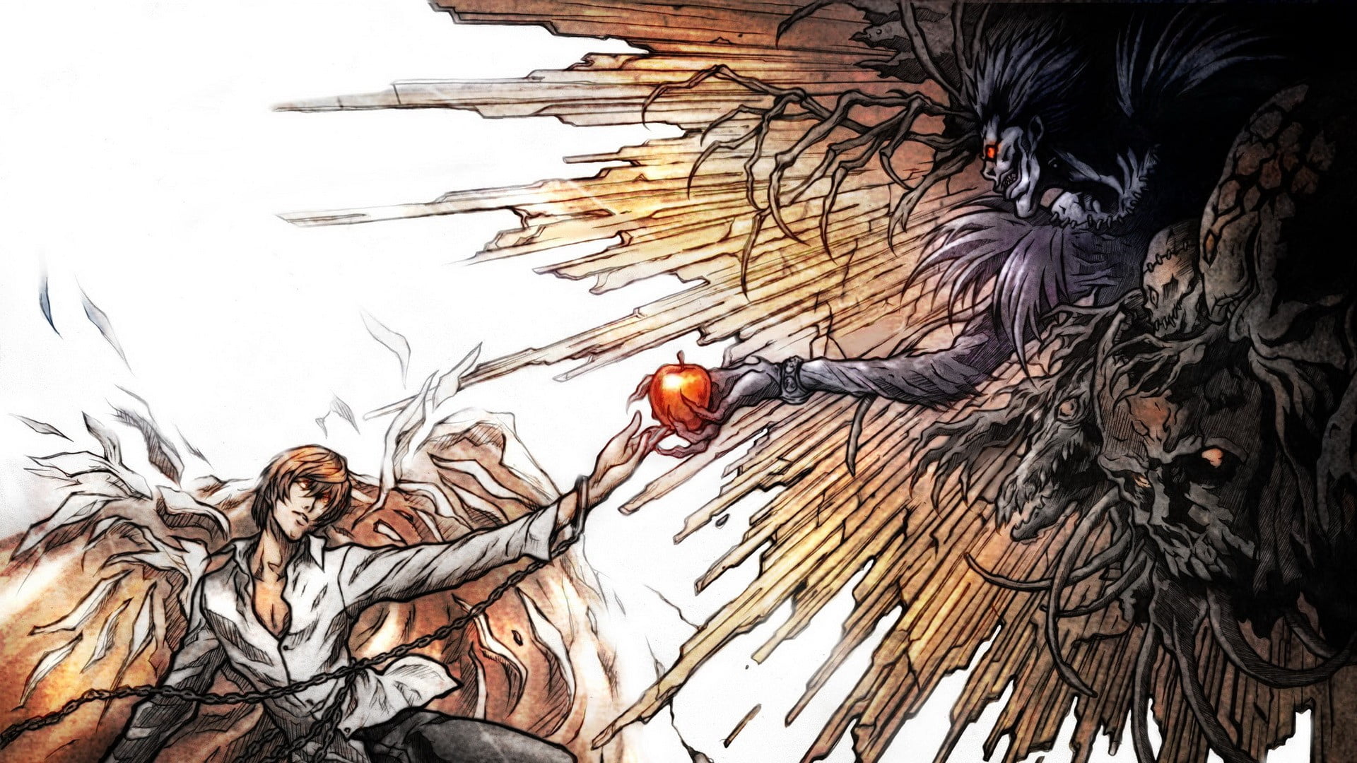 Death Note Ryuk Art, animal, branch, sky, large group of animals