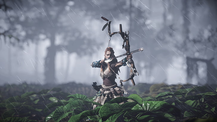 Horizon Zero Dawn 2, front view, woodland, uniform, plant