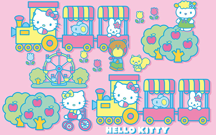 Kawaii Culture, yellow, simple background, hello kitty, pink background Free HD Wallpaper