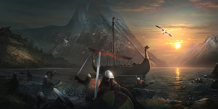 Norse Viking Art, outdoors, animal wildlife, fishing industry, vikings