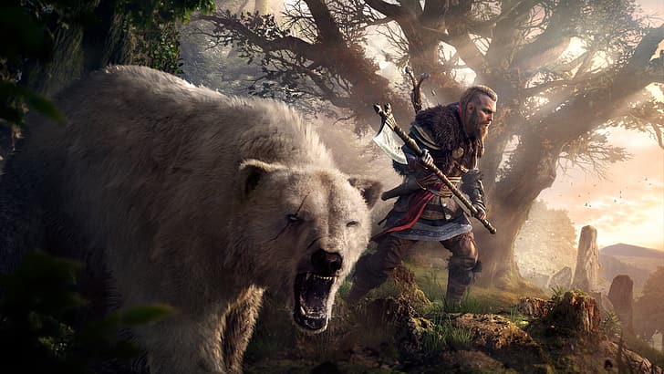 Quail Hunting Art, axe, assassins creed valhalla, digital art, bears Free HD Wallpaper