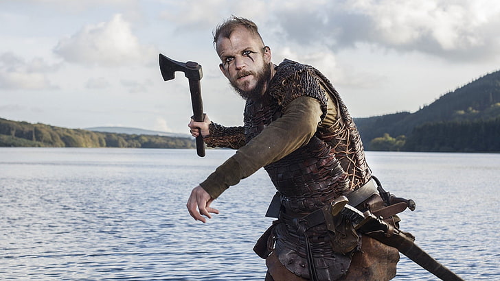 Ragnar Lothbrok Flag HD, vikings tv series, day, looking, tv series