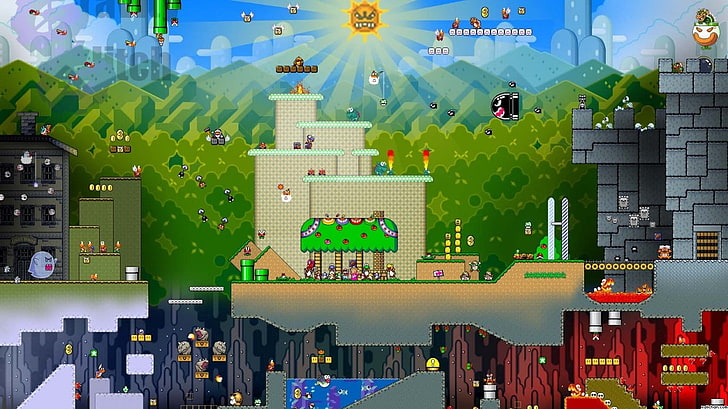 Super Mario World Advance 2, city, nature, sky, mario bros Free HD Wallpaper