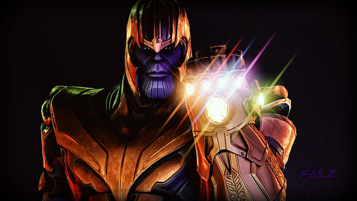 Thanos Infinity Gauntlet Comic, waist up, black background, technology, digital composite Free HD Wallpaper