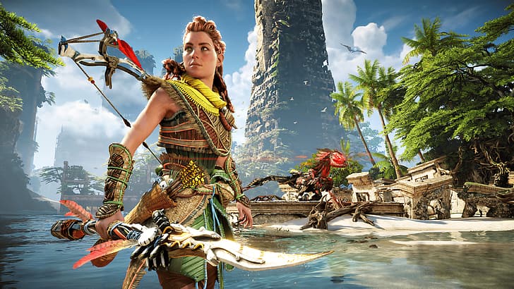 video game art, robot, aloy horizon zero dawn, horizon ii forbidden west