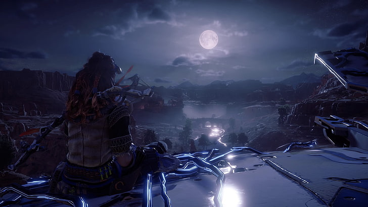 Zero Horizon Dawn Aloy, transportation, moon, beauty in nature, city life Free HD Wallpaper