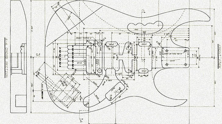 Acoustic Guitar Blueprint, shape, complexity, architecture, pencil drawing