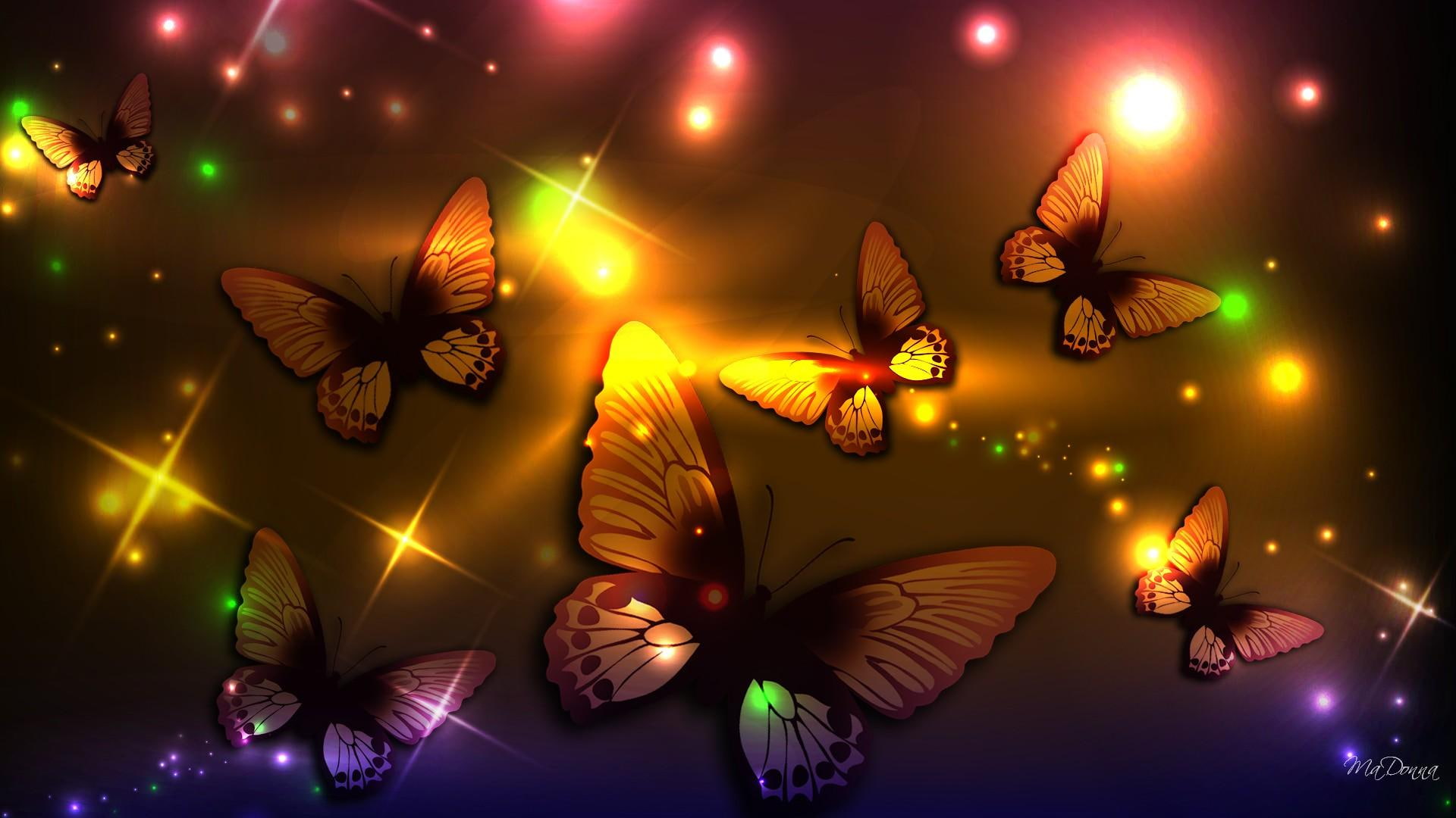 Animated Flying Butterfly, 3d and abstract, sparkles, light, stars