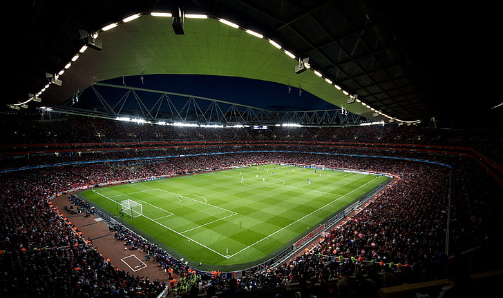 Arsenal Stadium, sports venue, crowd, spotlight, football