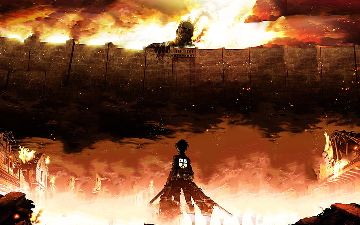 Attack On Titan Wall Art, night, real people, nature, danger
