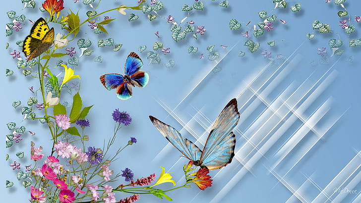 Beautiful Flowers Butterflies, butterflies, color, wild, 3d and abstract Free HD Wallpaper