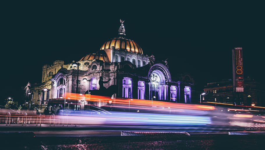 Bellas Artes En Mexico, cityscape, office building exterior, road, illuminated