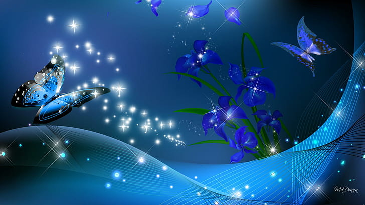 Blue Butterfly Pattern, iris, butterflies, glow, blue Free HD Wallpaper