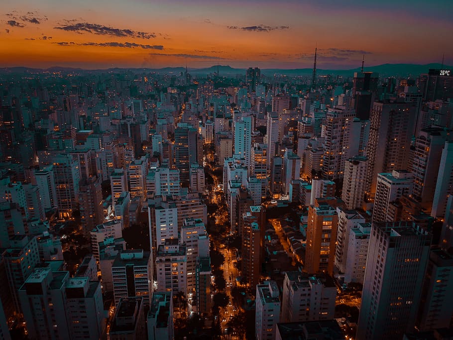 crowd, building, aerial view, cityscape