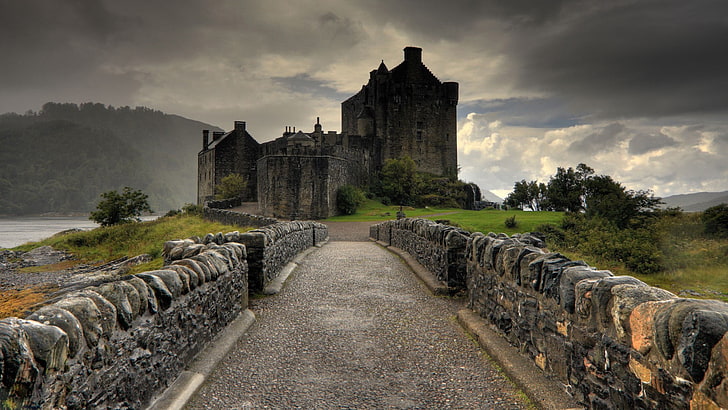 Eilean Donan Castle History, clouds, landscape, old ruin, the way forward