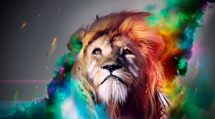 Fractal Lion, colorful, arts culture and entertainment, firework display, animal wildlife Free HD Wallpaper