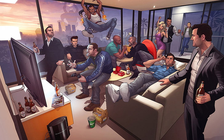 Grand Theft Auto 6 Vice City, couch, grand theft auto, sofa, meeting Free HD Wallpaper