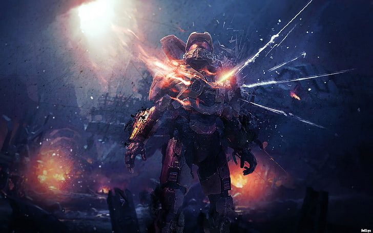 Halo 1 Master Chief Armor, event, flame, exploding, master chief Free HD Wallpaper