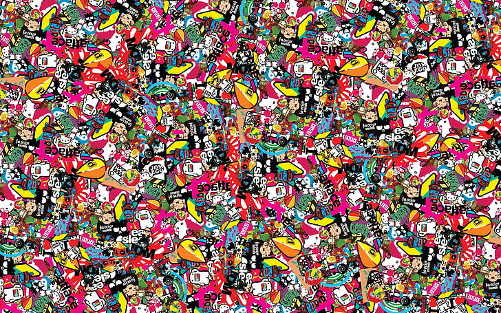 Honda Sticker Bomb, design, pink color, pattern, symbol Free HD Wallpaper