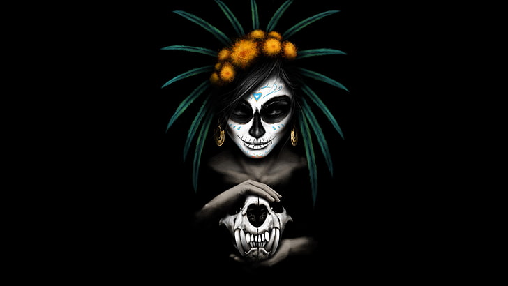 La Catrina Mexicana, dark background, catrina, black, mexican