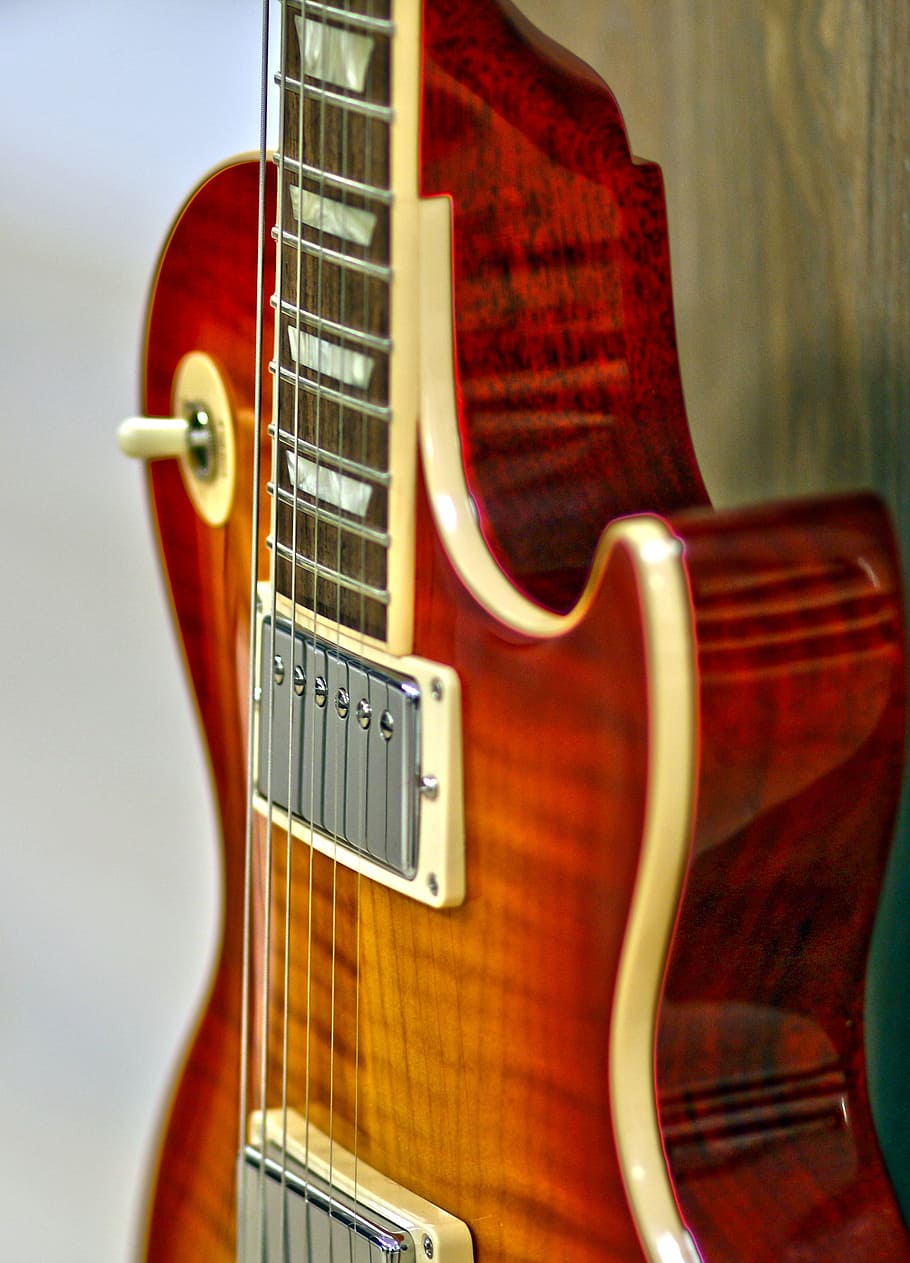 Les Paul HD, string instrument, wind instrument, closeup, selective focus Free HD Wallpaper