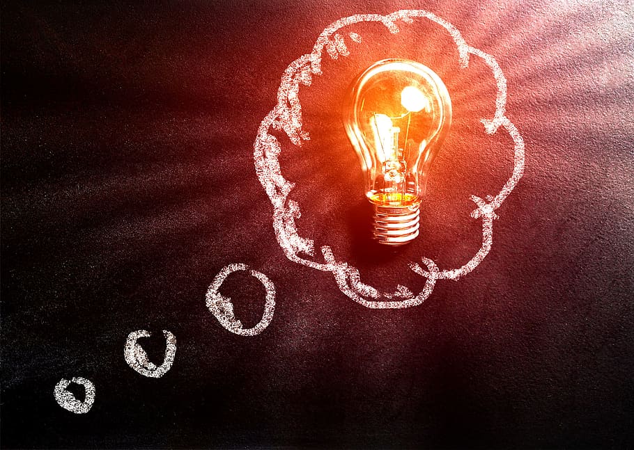 Light Bulb Going Off, creativity, chalkboard, artistic, lamp Free HD Wallpaper