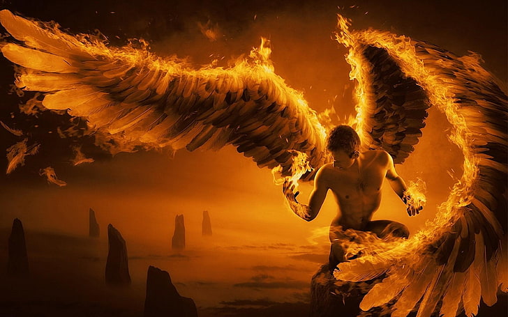 Male Fire Angel, no people, night, illuminated, water Free HD Wallpaper