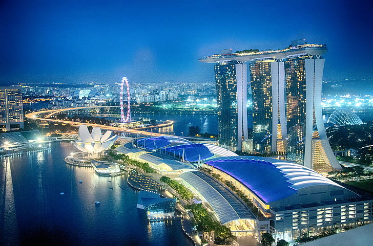 Marina Bay Sands Resort, famous place, urban scene, downtown district, asia Free HD Wallpaper