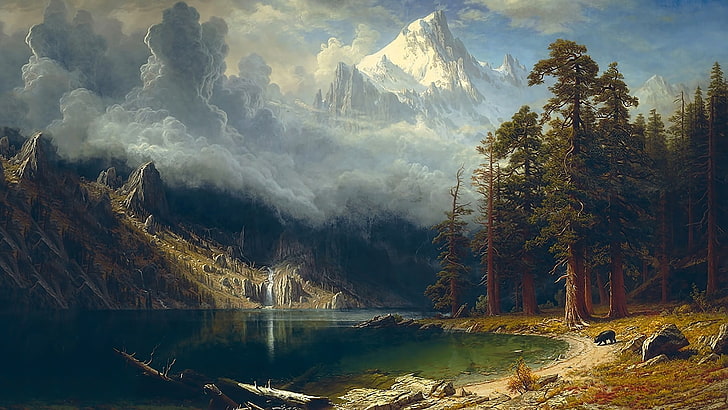 Mountain Brook Albert Bierstadt, plant, tranquility, sierra nevada, no people Free HD Wallpaper