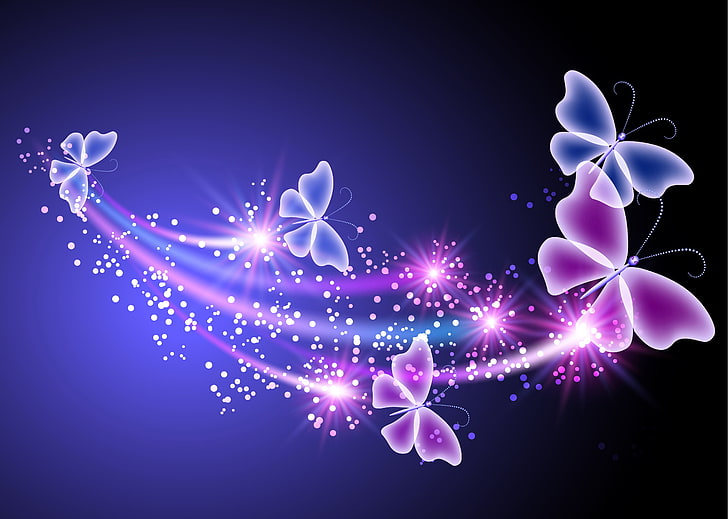 Neon Butterflies, illuminated, shape, shiny, christmas Free HD Wallpaper