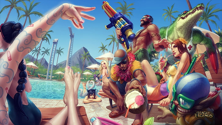 Pool Party Skins League, leona league of legends, enjoyment, dancing, group of people Free HD Wallpaper