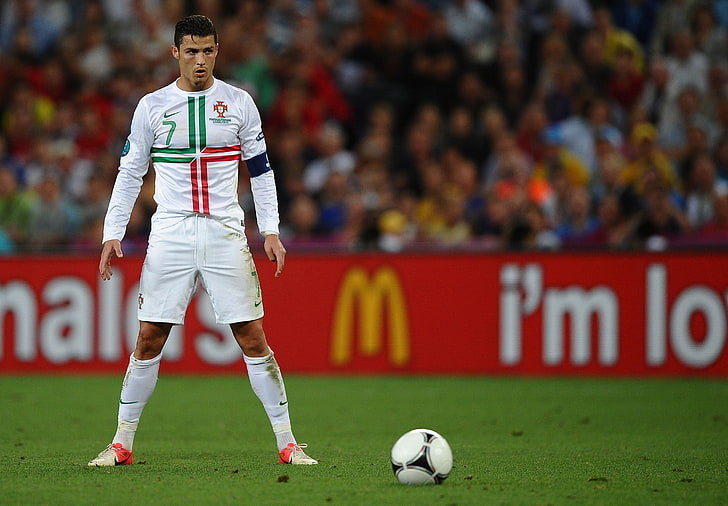 Ronaldo Kicking, soccer uniform, stadium, uniform, practicing Free HD Wallpaper