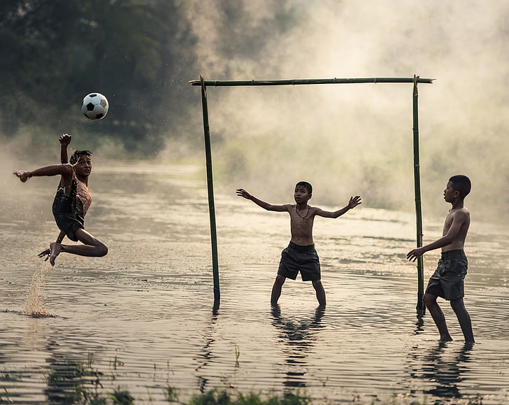 Soccer Jumping, human limb, child, steam, midair