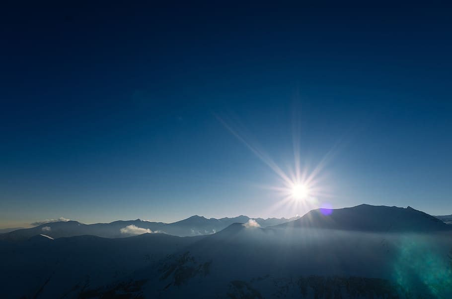 Sunburst Sun, sunbeam, no people, mountain range, outdoors Free HD Wallpaper