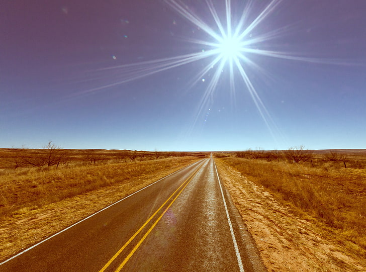 Sunny Winter Day, diminishing perspective, transportation, sun, landscape Free HD Wallpaper