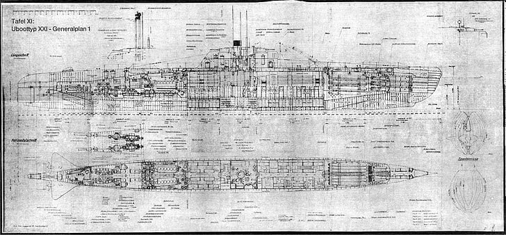 WW2 Submarine Blueprints, arts culture and entertainment, activity, no people, type xxi