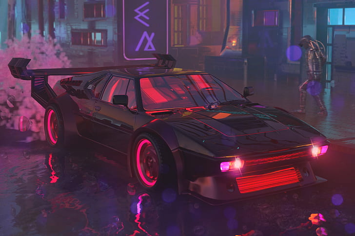 80s Grid Neon, science fiction, retrowave, machine, synthwave Free HD Wallpaper
