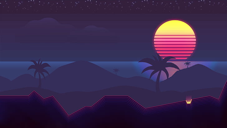 80s Palm Trees, synthwave, outrun, new retro wave, synth Free HD Wallpaper