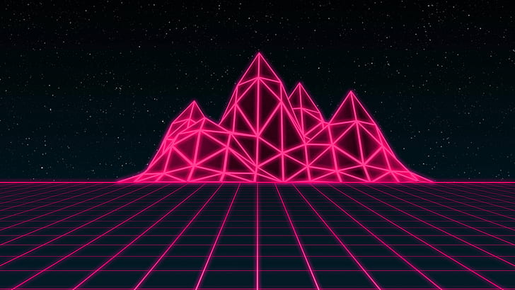 80s Retro Grid, triangle, graphic design, night, 5k uhd Free HD Wallpaper