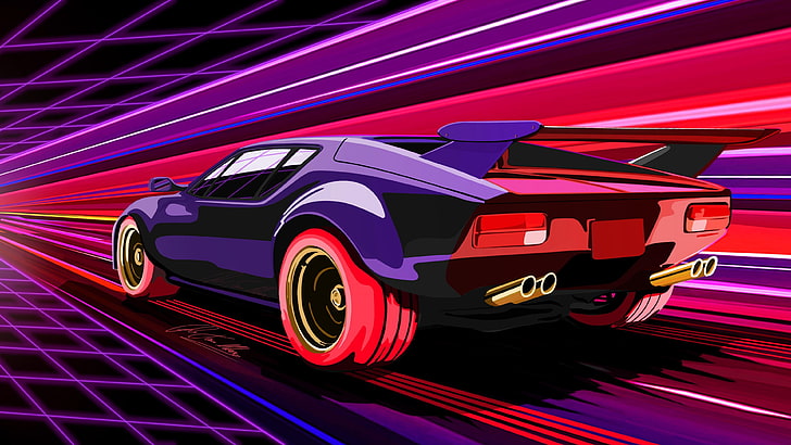 80s Retro Neon Car Dual, neon light, concept car, vaporwave, race car Free HD Wallpaper