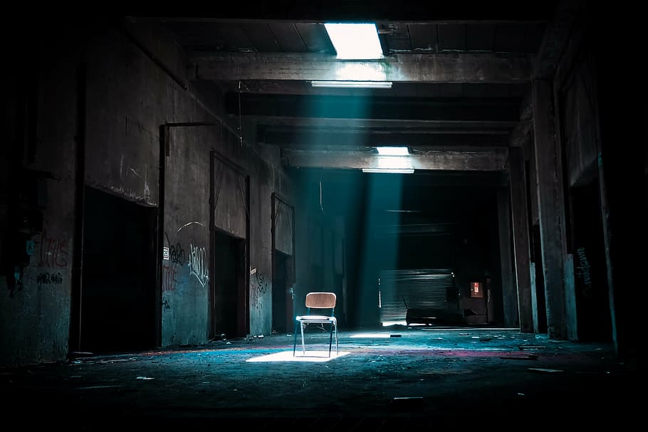 Abandoned Warehouse Dark, ceiling, past, run down, absence Free HD Wallpaper