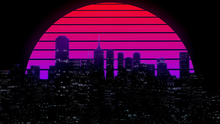 Aesthetic City, outrun, retrowave, synth, synthwave Free HD Wallpaper