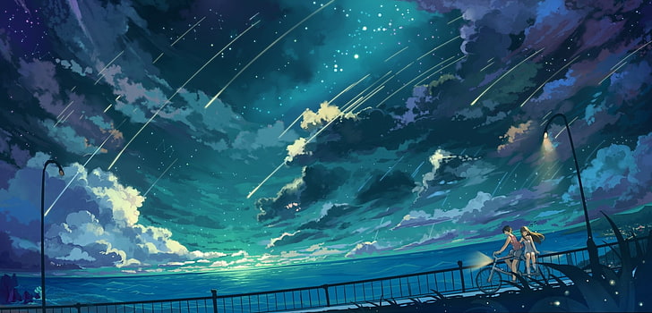 Anime Night Sky Art, sea, no people, scenics, scenics  nature Free HD Wallpaper
