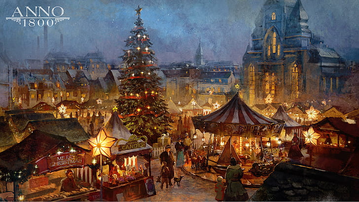 Anno 1800 Game, christmas market, christmas tree, anno 1800, markets