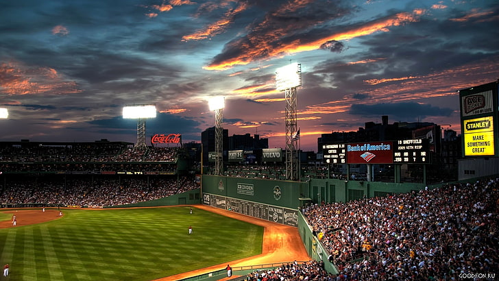 Baseball Field Stadium, boston, sport, cityscape, sunset