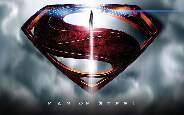 Batman and Superman Logo, man of steel, fire, shiny, superman logo