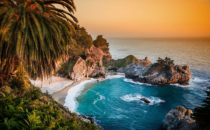 Big Sur Coastline, beach, pacific ocean, sunset, 4k pics Free HD Wallpaper