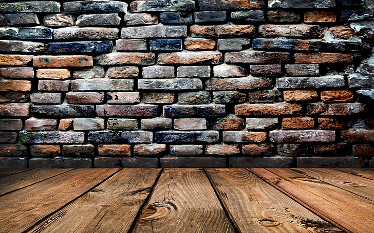 Brick and Wood Floor, wall  building feature, flooring, indoors, no people Free HD Wallpaper