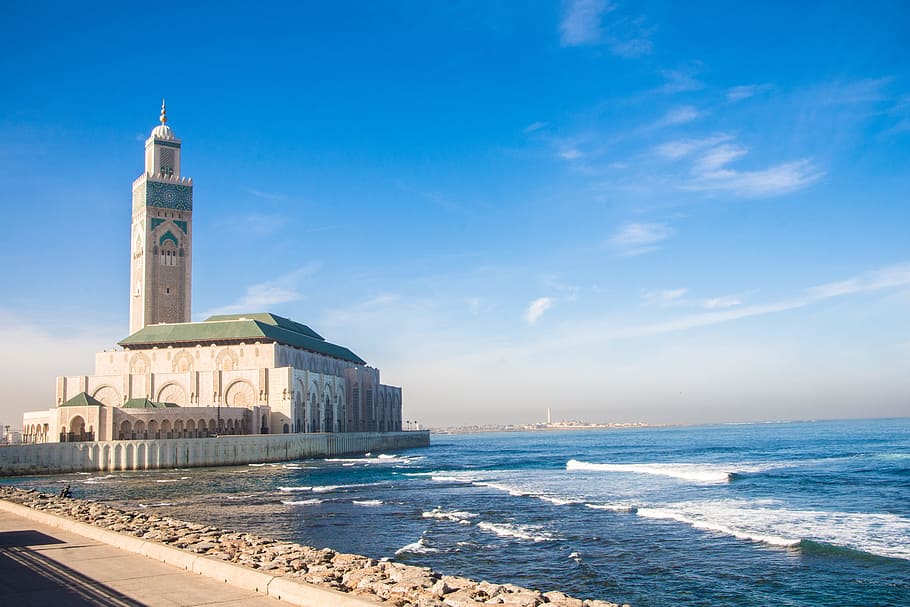 Casablanca Hotel, arabic, religious, exterior, blue Free HD Wallpaper