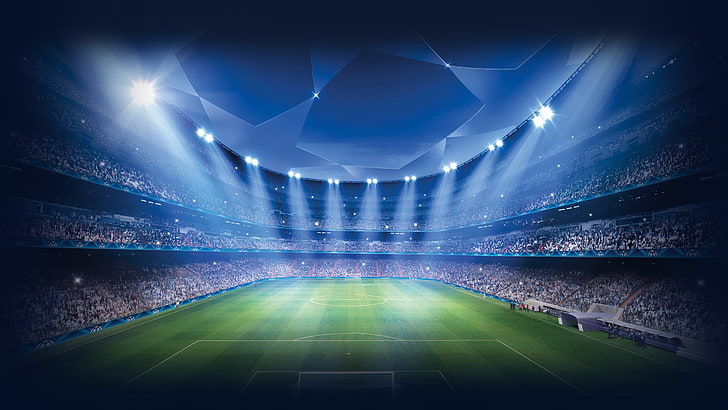 Champions League, stage  performance space, spotted, ball, floodlit